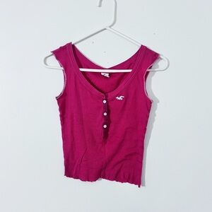 Hollister Henley Top Women’s Size S Pink Y2K Cut Off Tee Crop Top